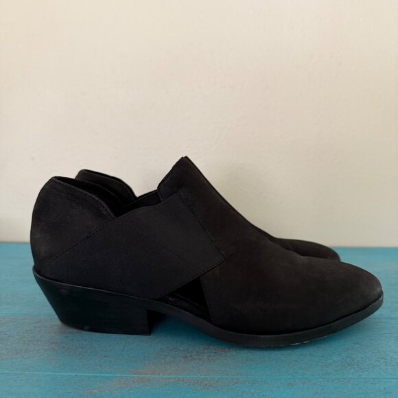 Eileen Fisher Walt Black Leather Cross Strap Ankle Boots Size 8 - Picture 1 of 10